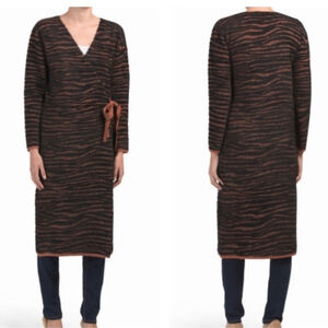 J.O.A. Anthro Orange fuzzy Zebra Print Wrap Duster cardigan size extra small